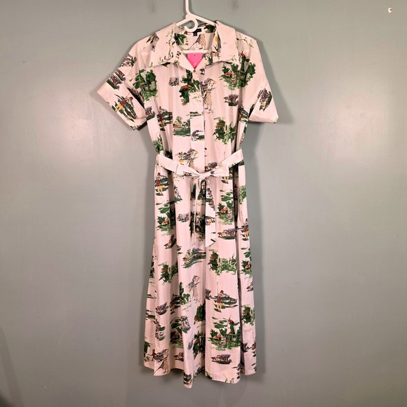 Katie Kime Dresses & Skirts - Katie Kime Masters Golf Toile Cotton Shirt Dress White Green Maxi NWT Medium